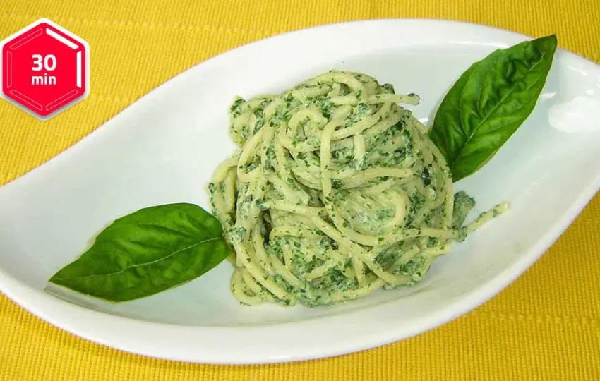 Gratinirani špageti s špinačo